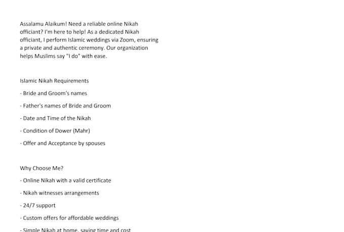perform online nikah ceremony, witnesses, wali, certificate as imam